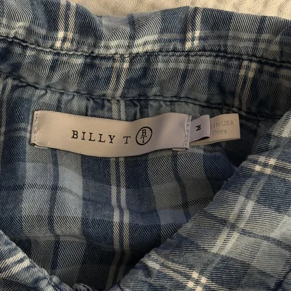 Billy T Shirt Dress Womens Medium Blue Plaid Button Front Pockets Midi Casual - Picture 10 of 16